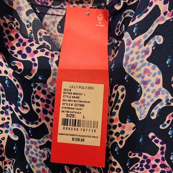 Lilly Pulitzer Sea View Rayon Button Down Top Oyster Bay Large - Picture 6 of 6